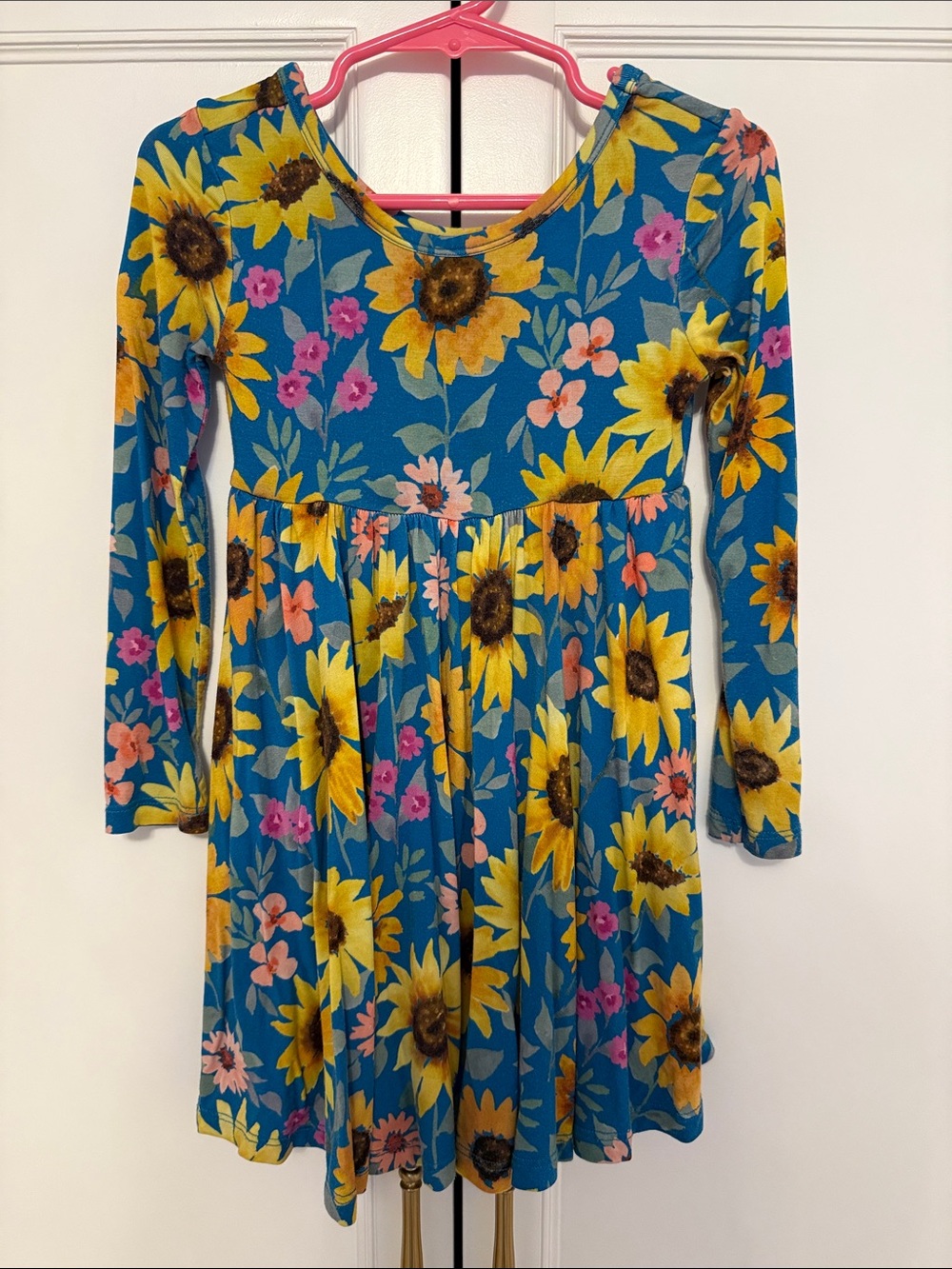 Little Sleepies Girls Teal Sunflower Print Long-Sleeve Dress 3T
